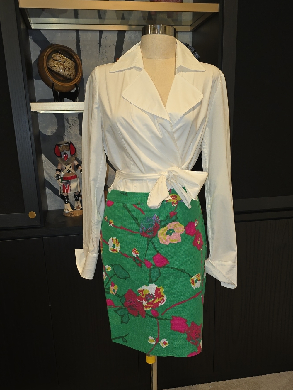 J. Crew Green Floral Pencil Skirt with Blooms